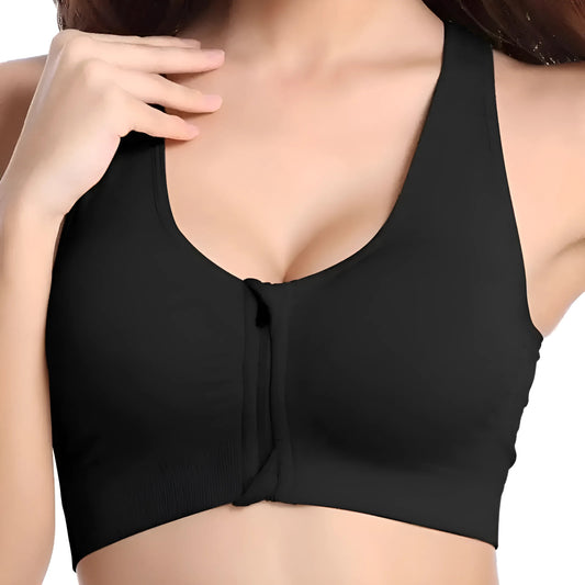 Noir Soutien-gorge de sport respirant avec fermeture éclair