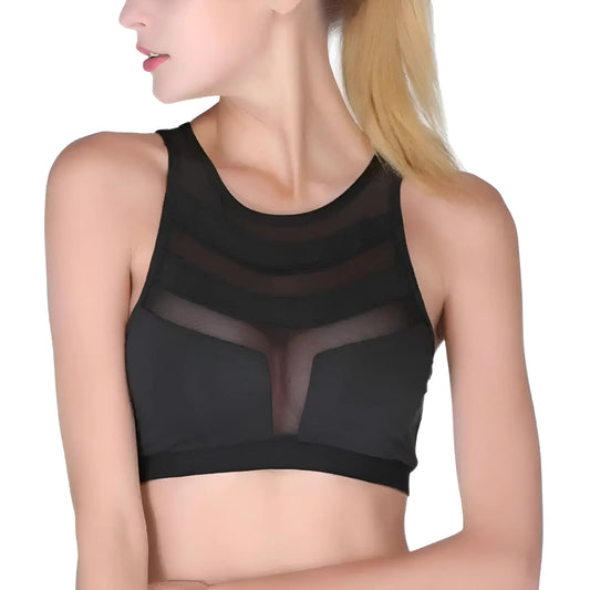 Noir Soutien-gorge de sport respirant avec panneaux en mesh