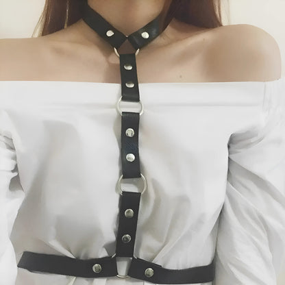 Noir Soutien-gorge en cuir avec collier