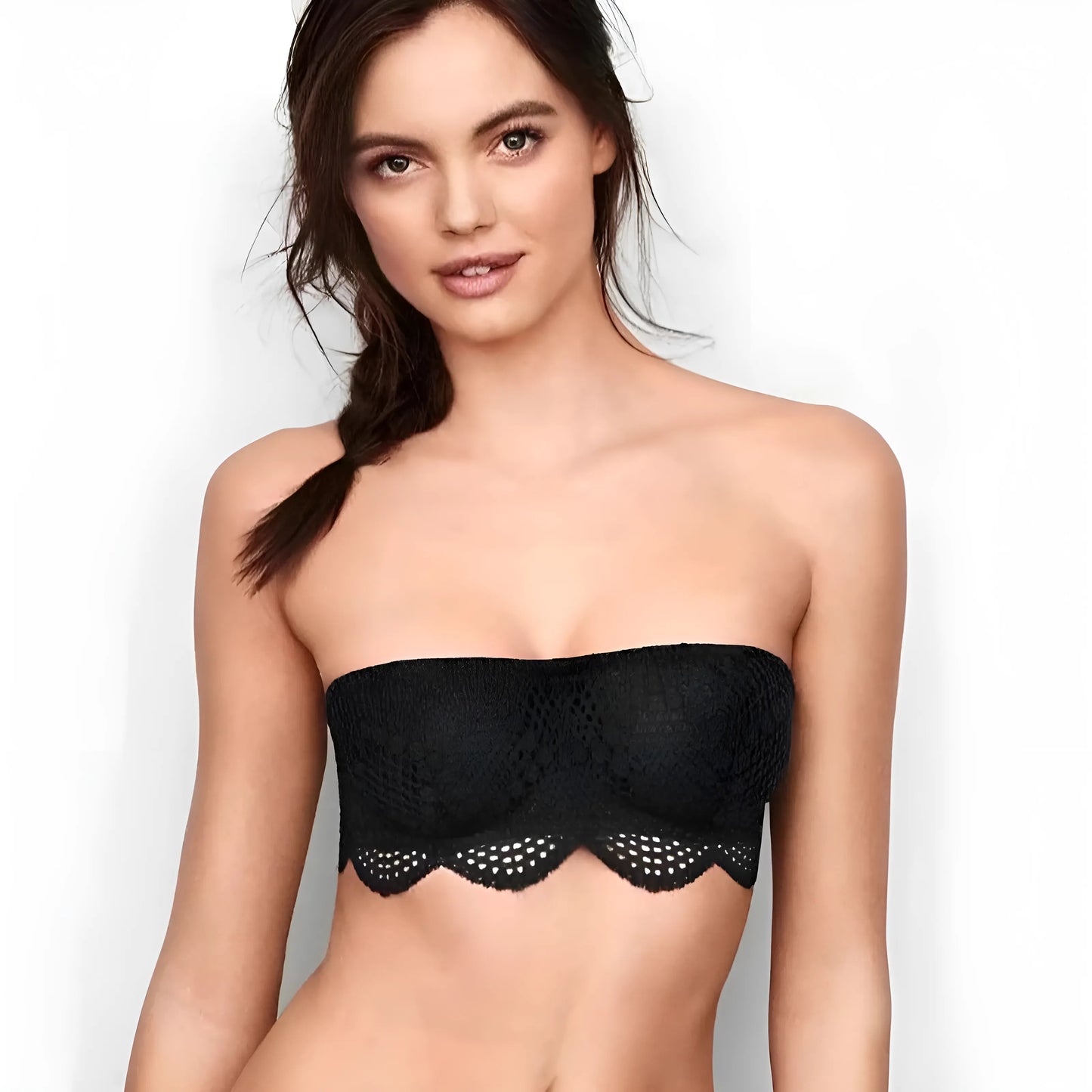 Noir Soutien-gorge en dentelle bandeau sans bretelles