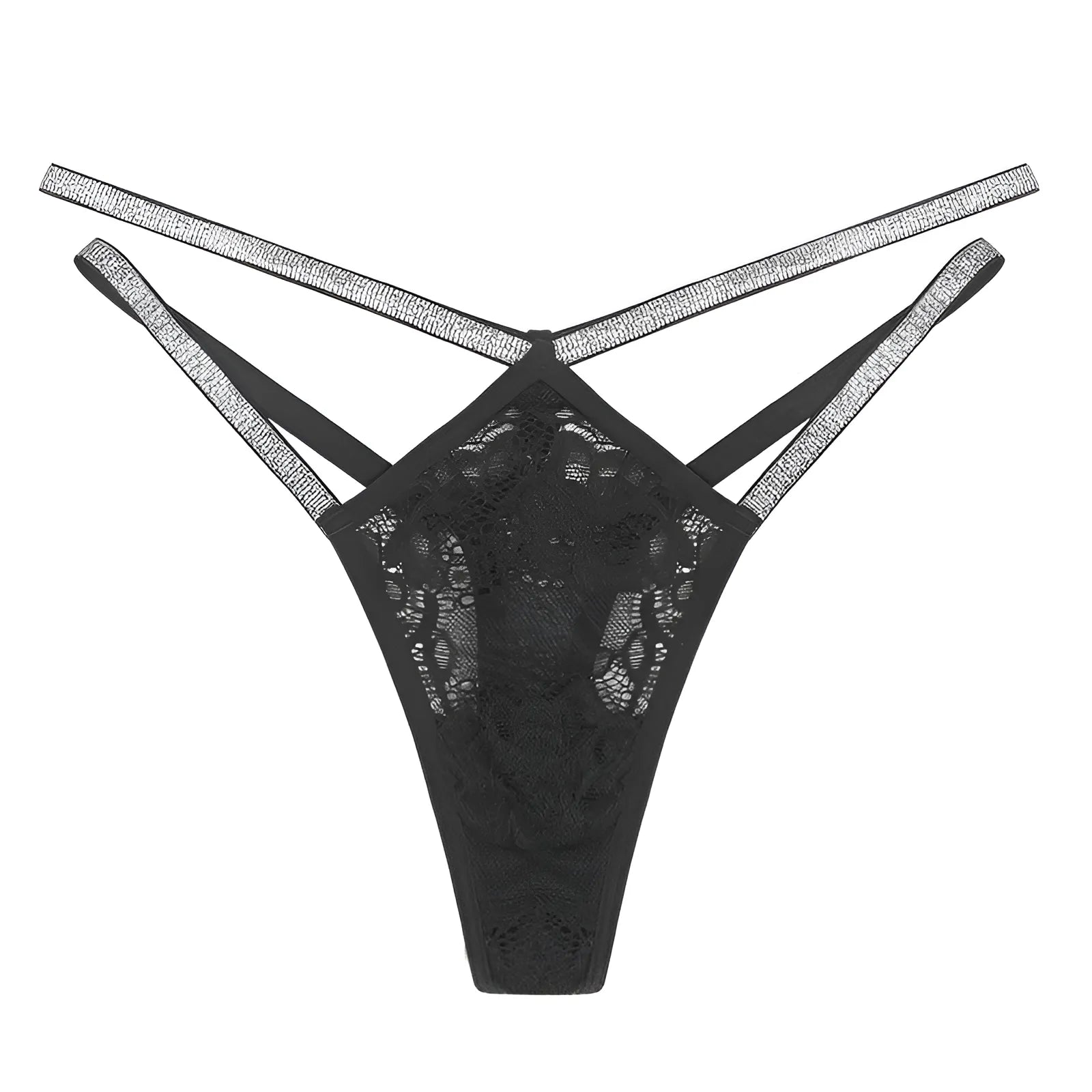 Noir String en dentelle avec des bretelles scintillantes