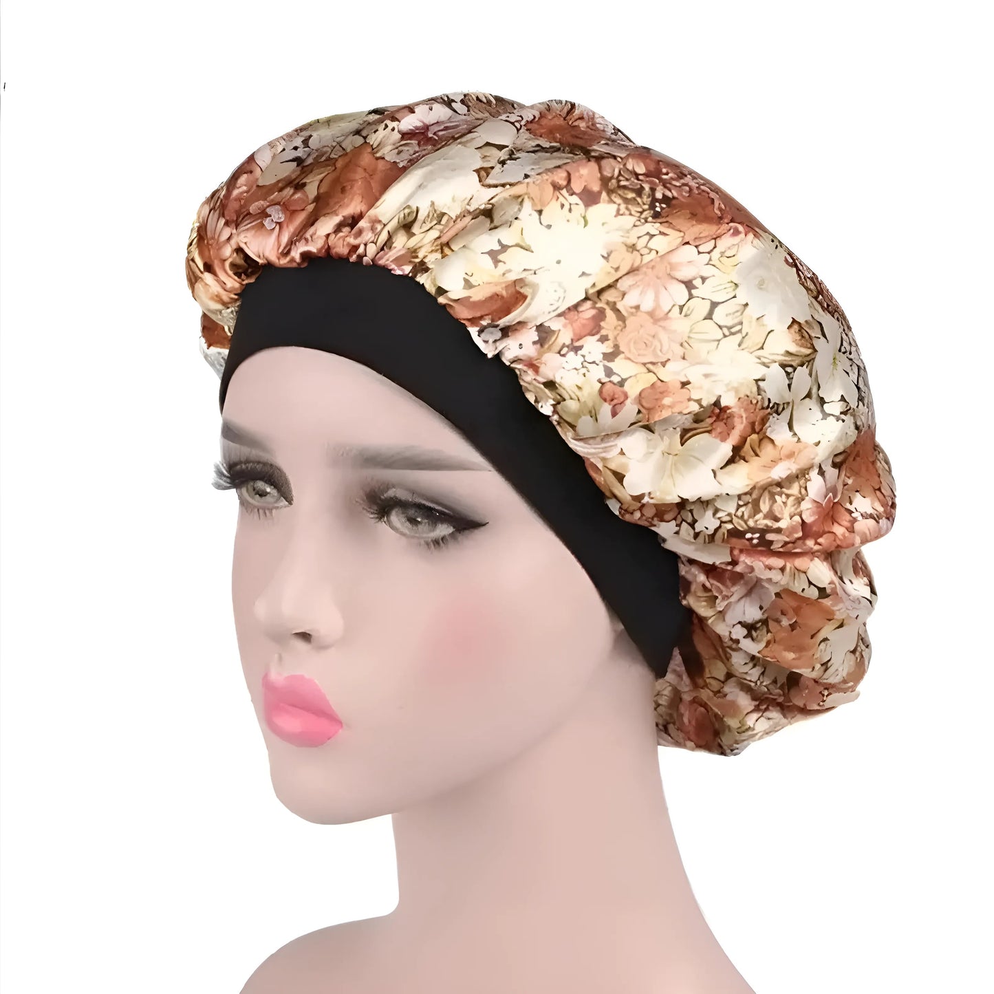Or Bonnet de nuit en satin à fleurs