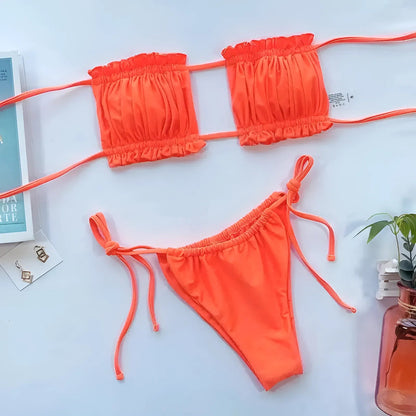 Orange Ensemble de bikini deux pièces sans bretelles