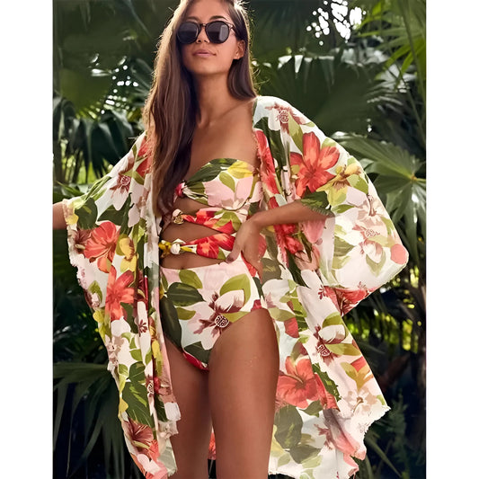 Orange Imprimé floral kimono de plage