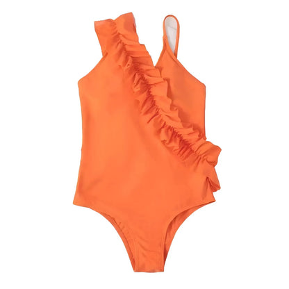 Orange Maillot de bain une pièce avec volants et liens