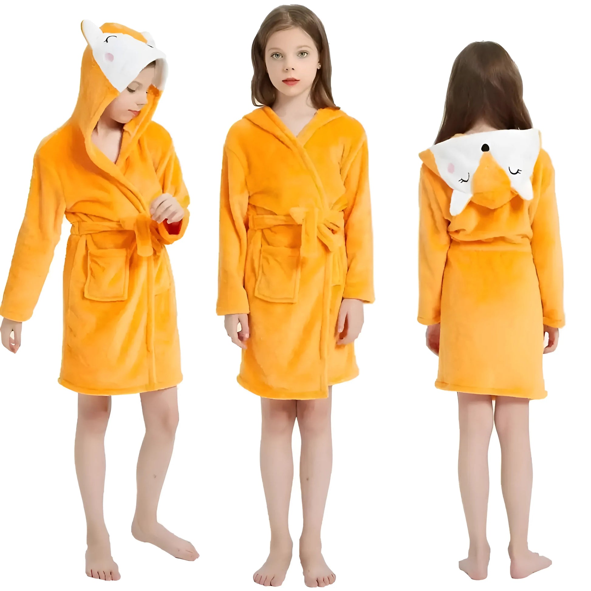 Orange Peignoir pour enfants avec capuche décorative