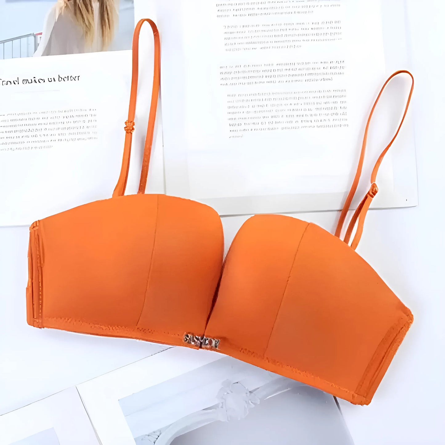 Orange Soutien-gorge push-up simple avec bretelles amovibles