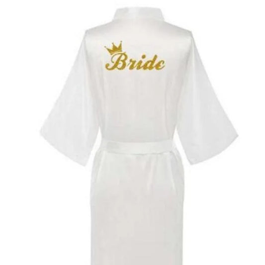 Peignoir de mariée en satin avec inscription ’bride’ - blanc / s