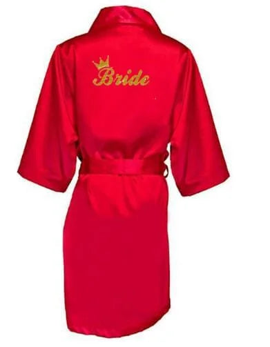 Peignoir de mariée en satin avec inscription ’bride’ - rouge / s