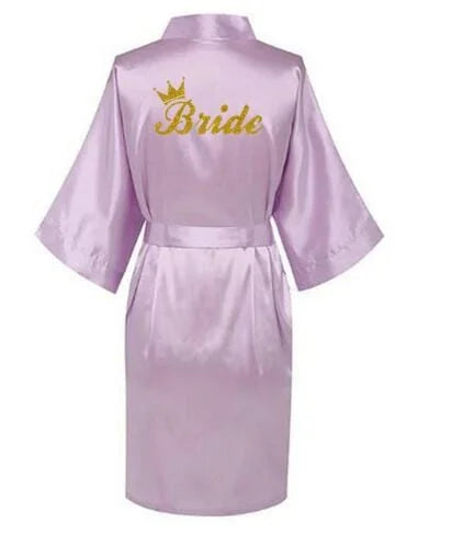 Peignoir de mariée en satin avec inscription ’bride’ - violet clair / s