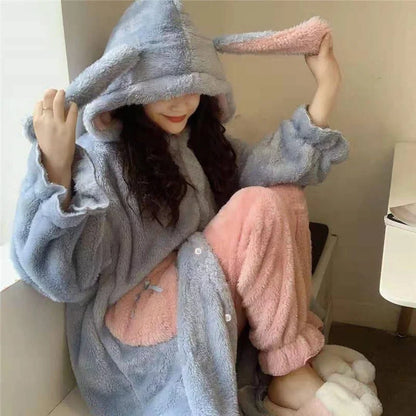 Peignoir en peluche pour femme avec des cœurs - bleu / s