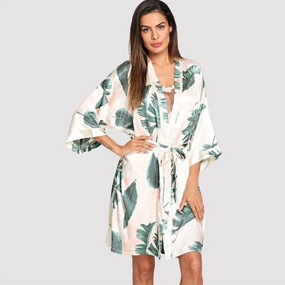 Peignoir femme imprimé tropical - vert / s