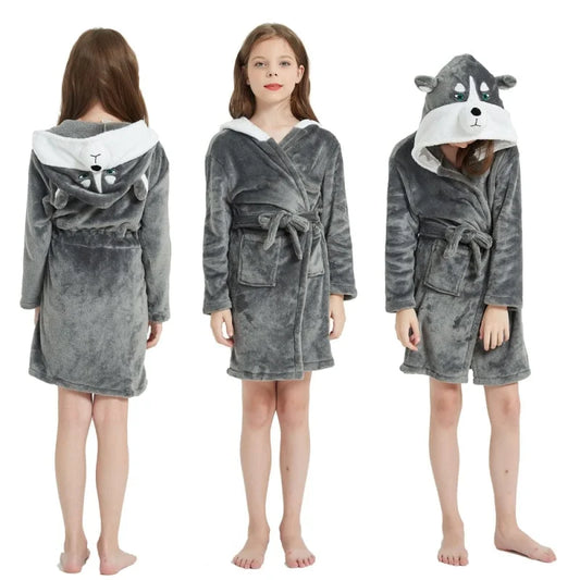 Peignoir pour enfants avec capuche décorative - gris / 110-125 centimètres