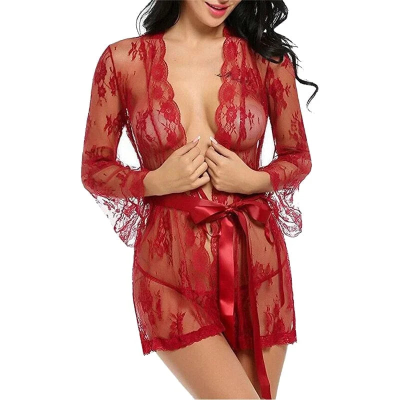 Peignoir robe en dentelle - rouge / s