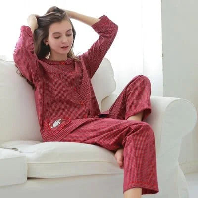 Pyjama à manches longues - rouge / l