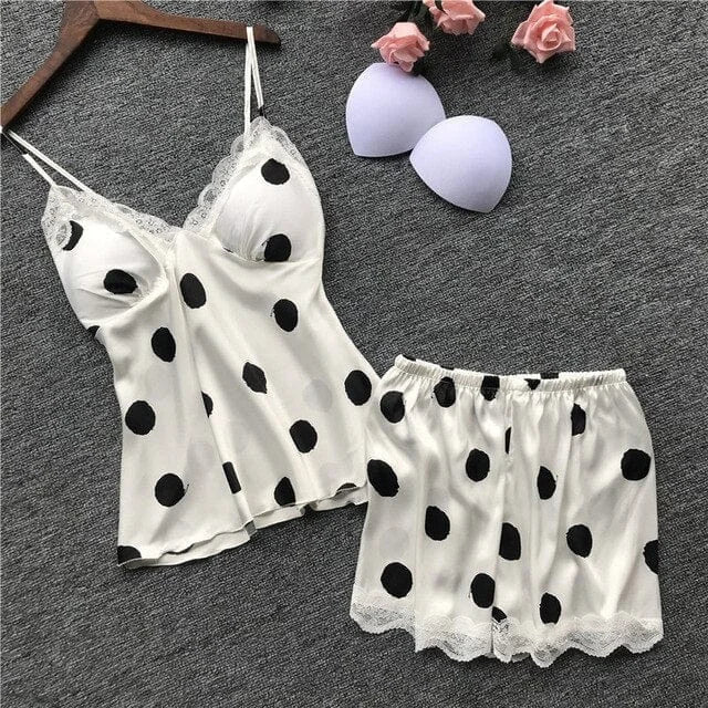 Pyjama en satin à pois - blanc / s