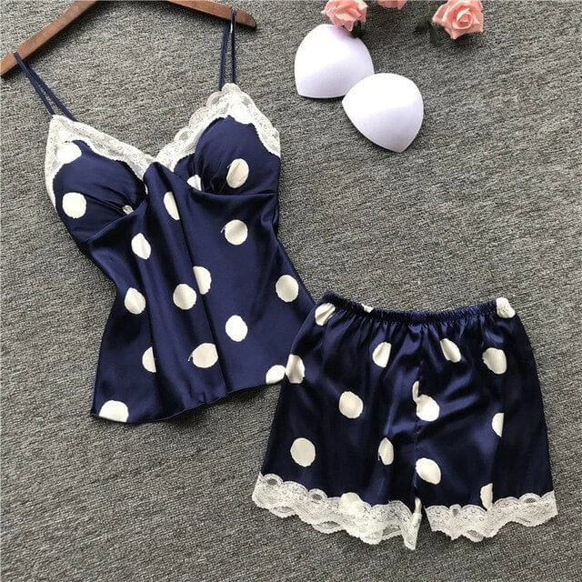 Pyjama en satin à pois - bleu marine / s