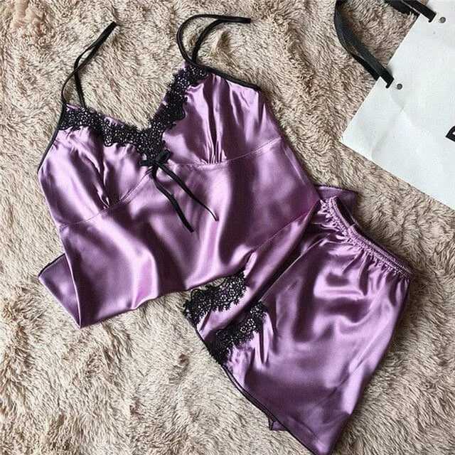 Pyjama en satin pour femmes - violet / s