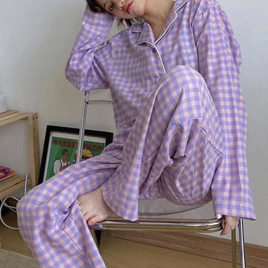 Pyjama femme à carreaux - violet / s