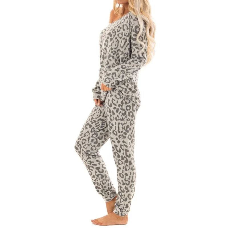 Pyjama femme à imprimé léopard avec pantalons longs