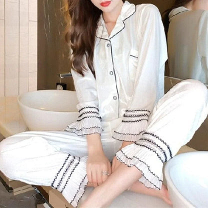 Pyjama femme à manches longues - blanc / s