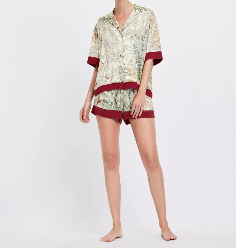 Pyjama femme à motifs de feuilles