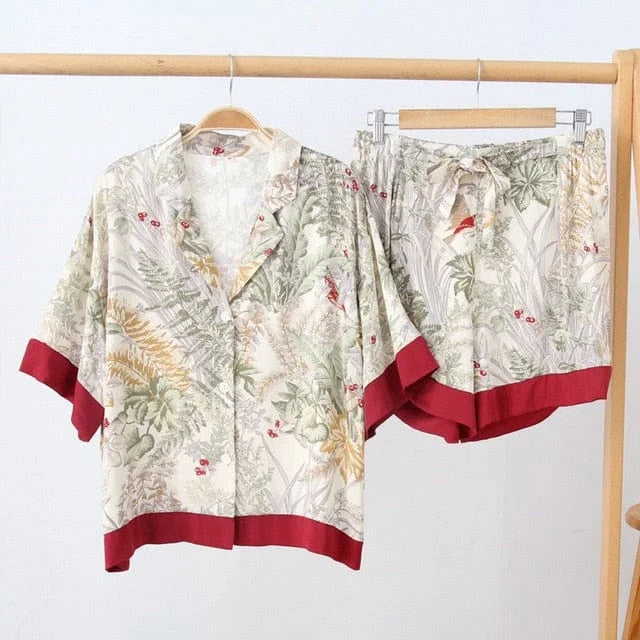 Pyjama femme à motifs de feuilles