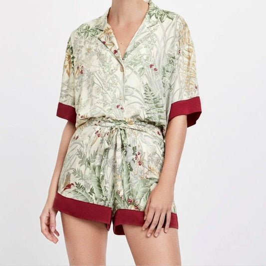 Pyjama femme à motifs de feuilles - vert / s