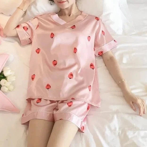 Pyjama femme aux fraises - rose / s