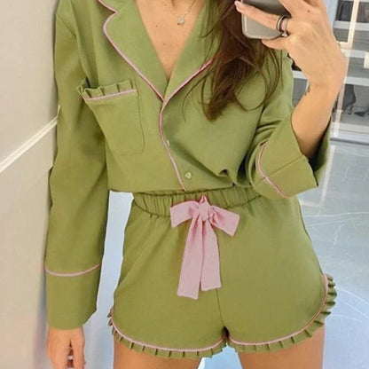 Pyjama femme avec bordure rose - vert / s