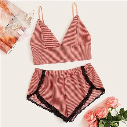 Pyjama femme avec haut court - rose / s