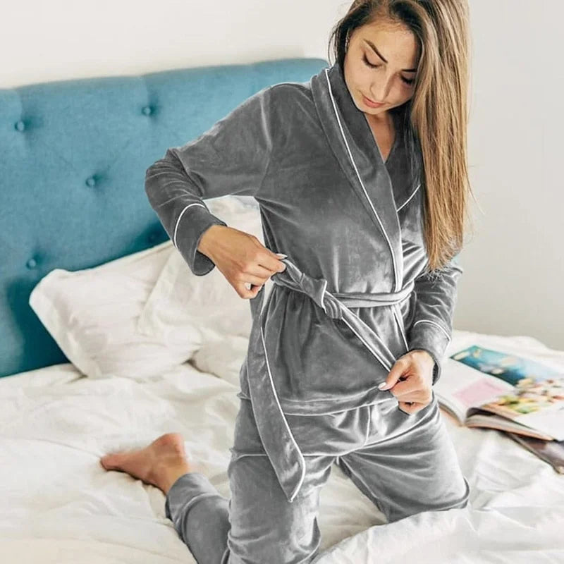 Pyjama femme avec haut croisé - gris / s