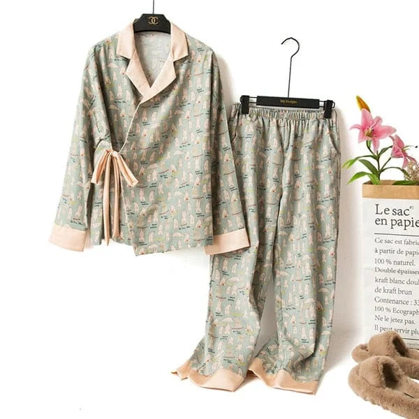 Pyjama femme avec pantalons longs - vert / m