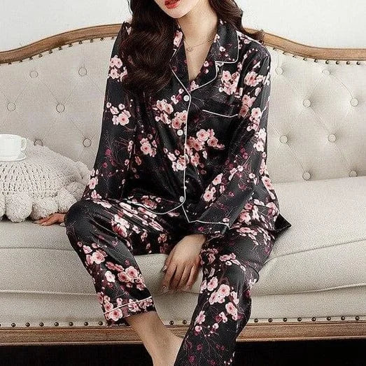 Pyjama pour femme à manches longues - noir / s