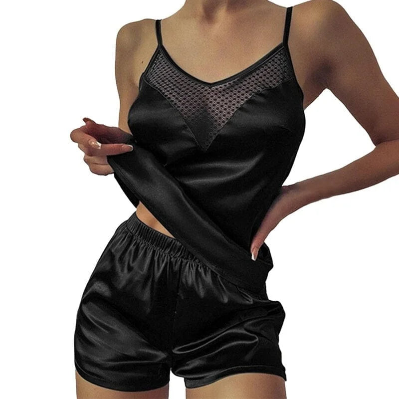 Pyjama pour femme avec maille sur le buste - noir / s