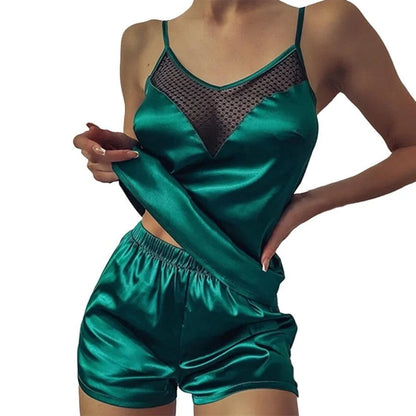 Pyjama pour femme avec maille sur le buste - vert / s