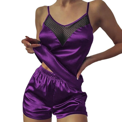 Pyjama pour femme avec maille sur le buste - violet / s