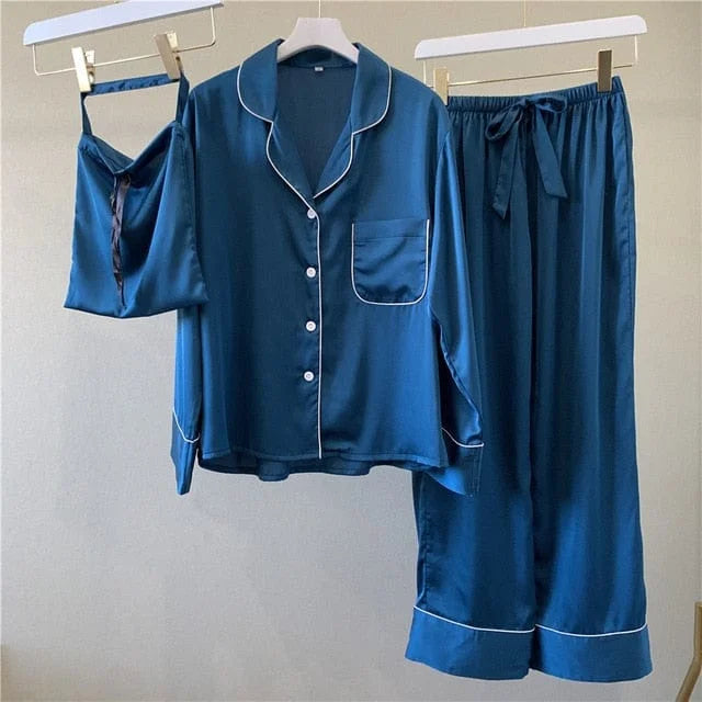 Pyjama pour femmes à manches longues - bleu / s