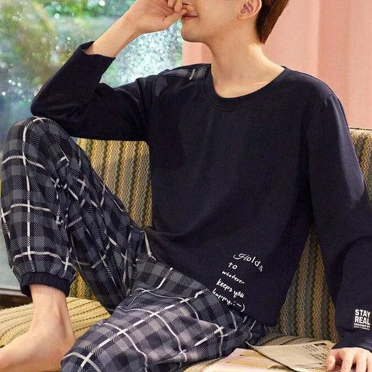 Pyjama pour homme avec longs shorts - bleu marine / s
