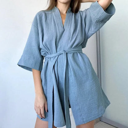 Robe en mousseline avec manches 3/4 - bleu / s