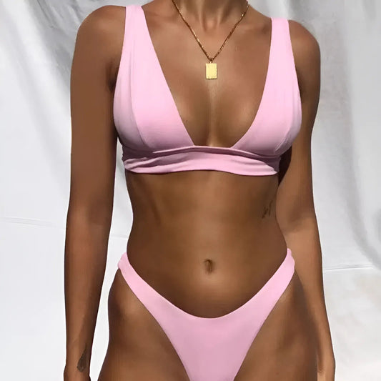 Rose Bikini deux pièces avec bonnets triangulaires