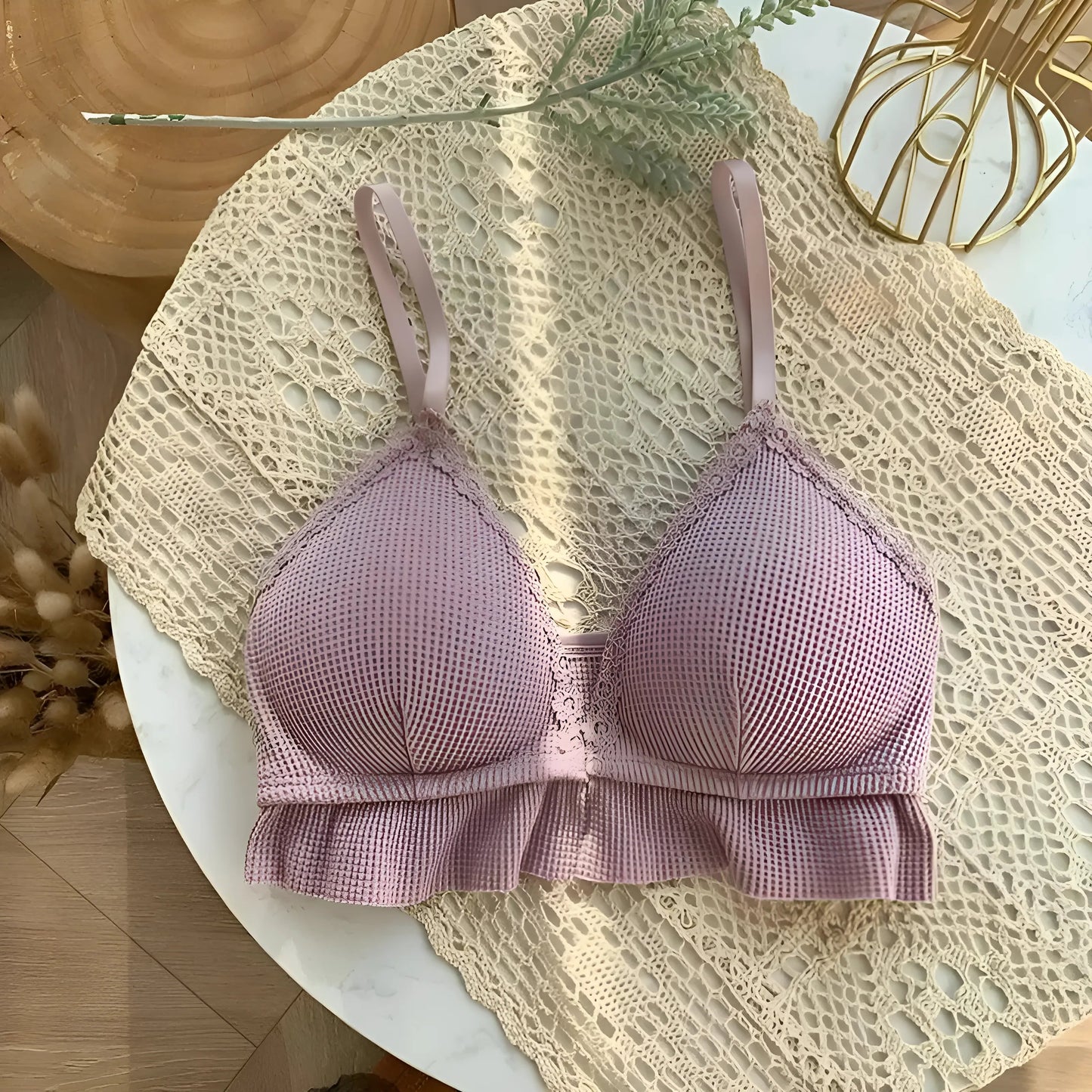 Rose Bralette en dentelle avec bordure à volants