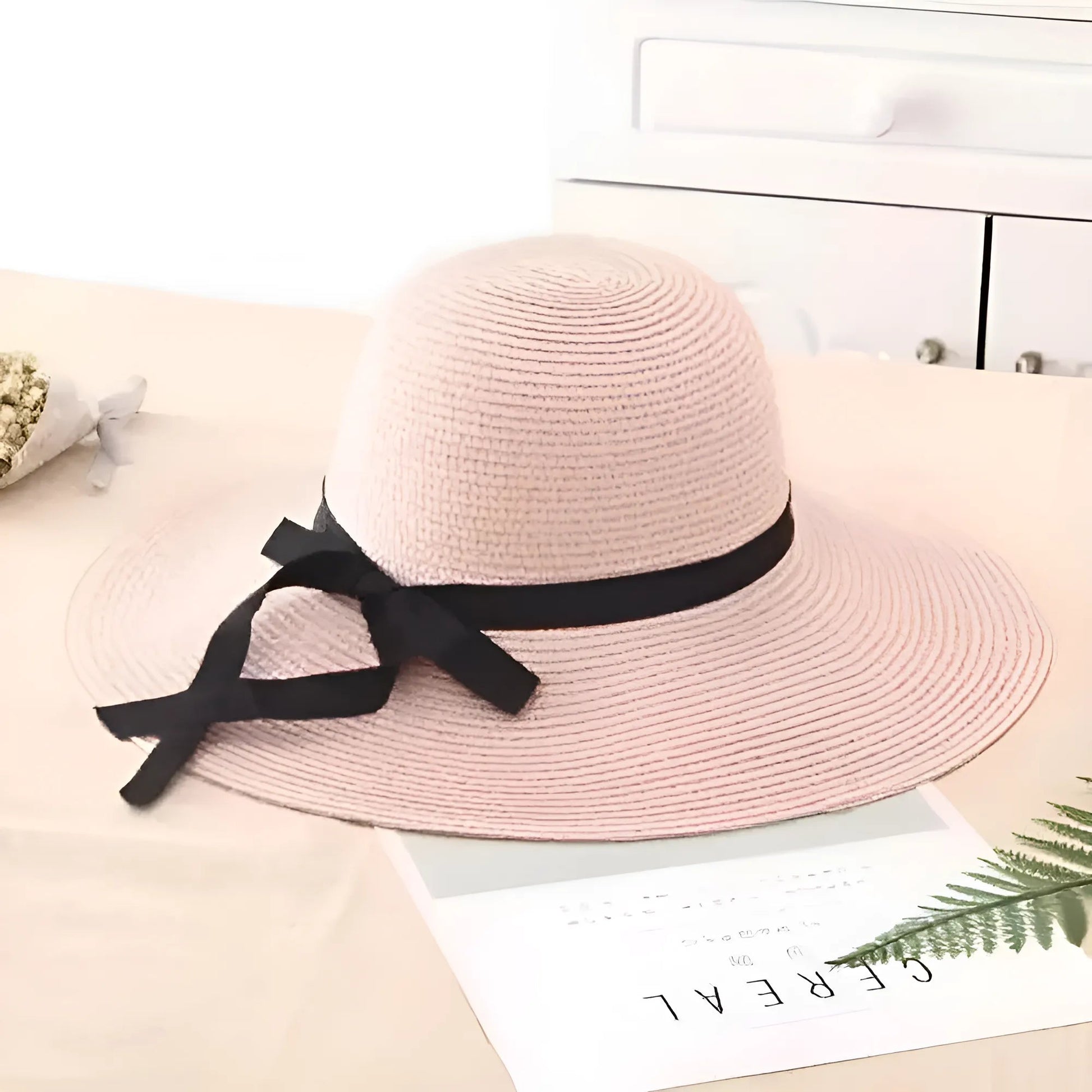 Rose Chapeau de plage avec nœud