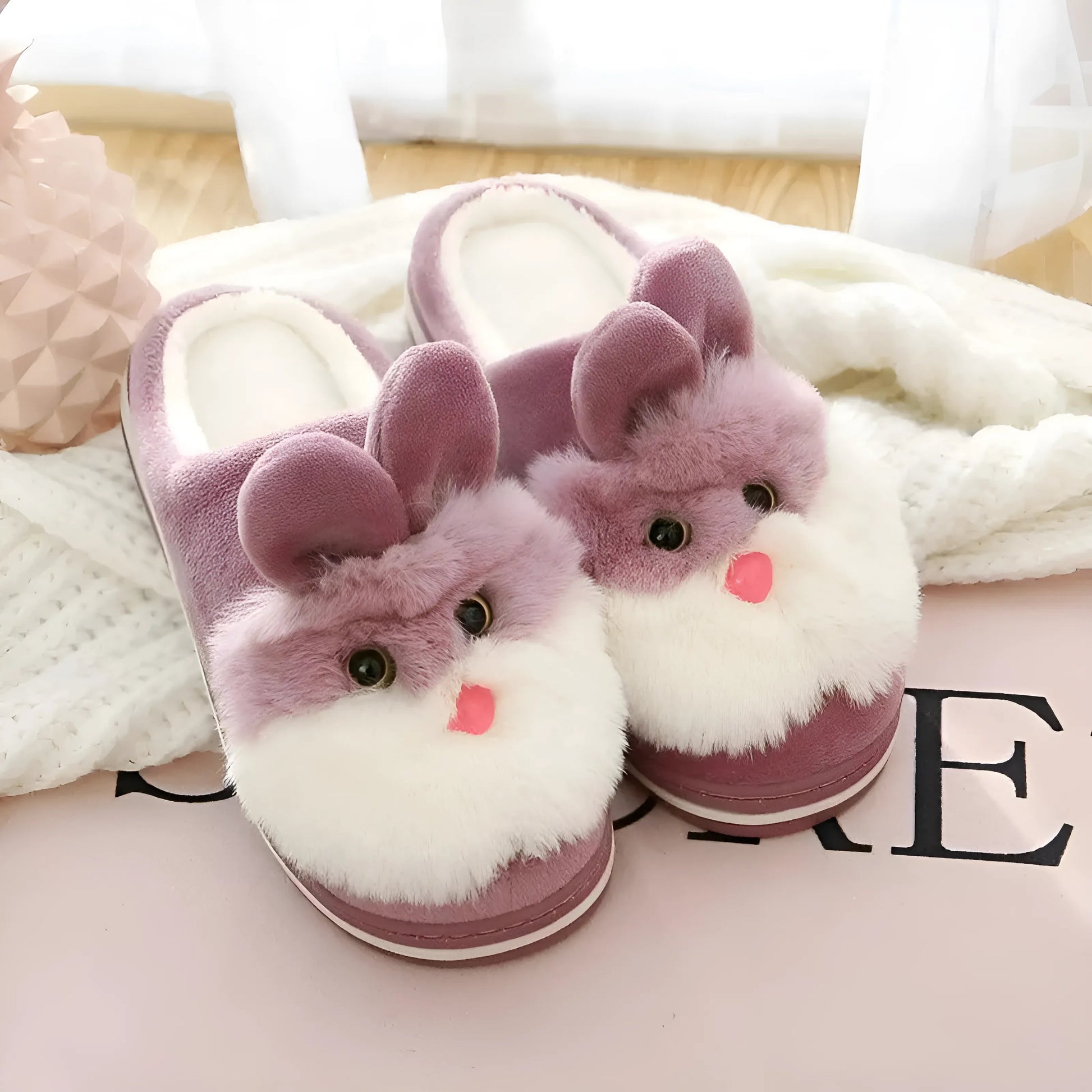 Rose Chaussons en forme de lapin pour femmes