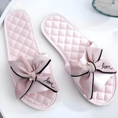 Rose Chaussons matelassés pour femmes avec nœuds