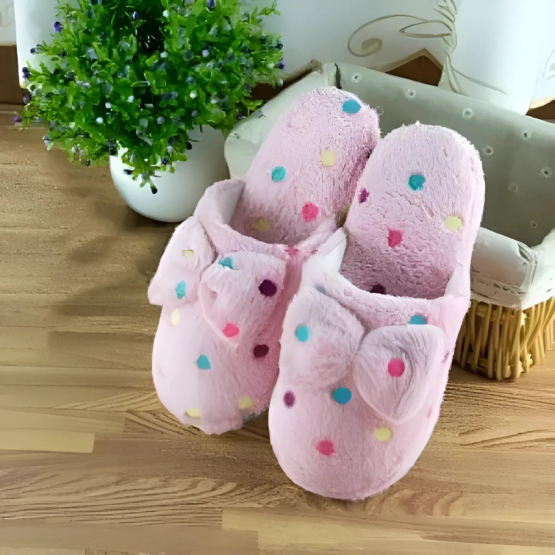 Rose clair Chaussons avec nœud