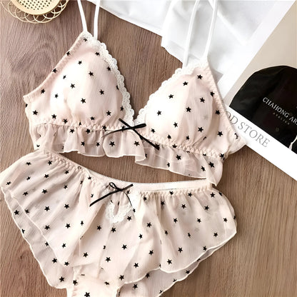 Rose Ensemble de lingerie en dentelle avec des étoiles noires