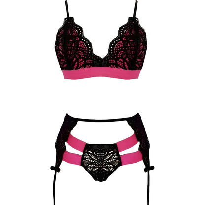 Rose Ensemble de lingerie en dentelle avec porte-jarretelles