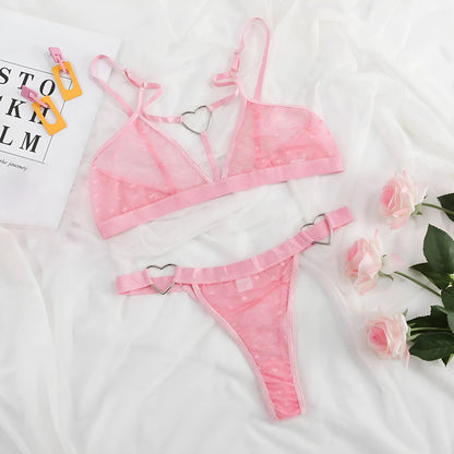 Rose Ensemble de lingerie en maille à motif cœur délicat