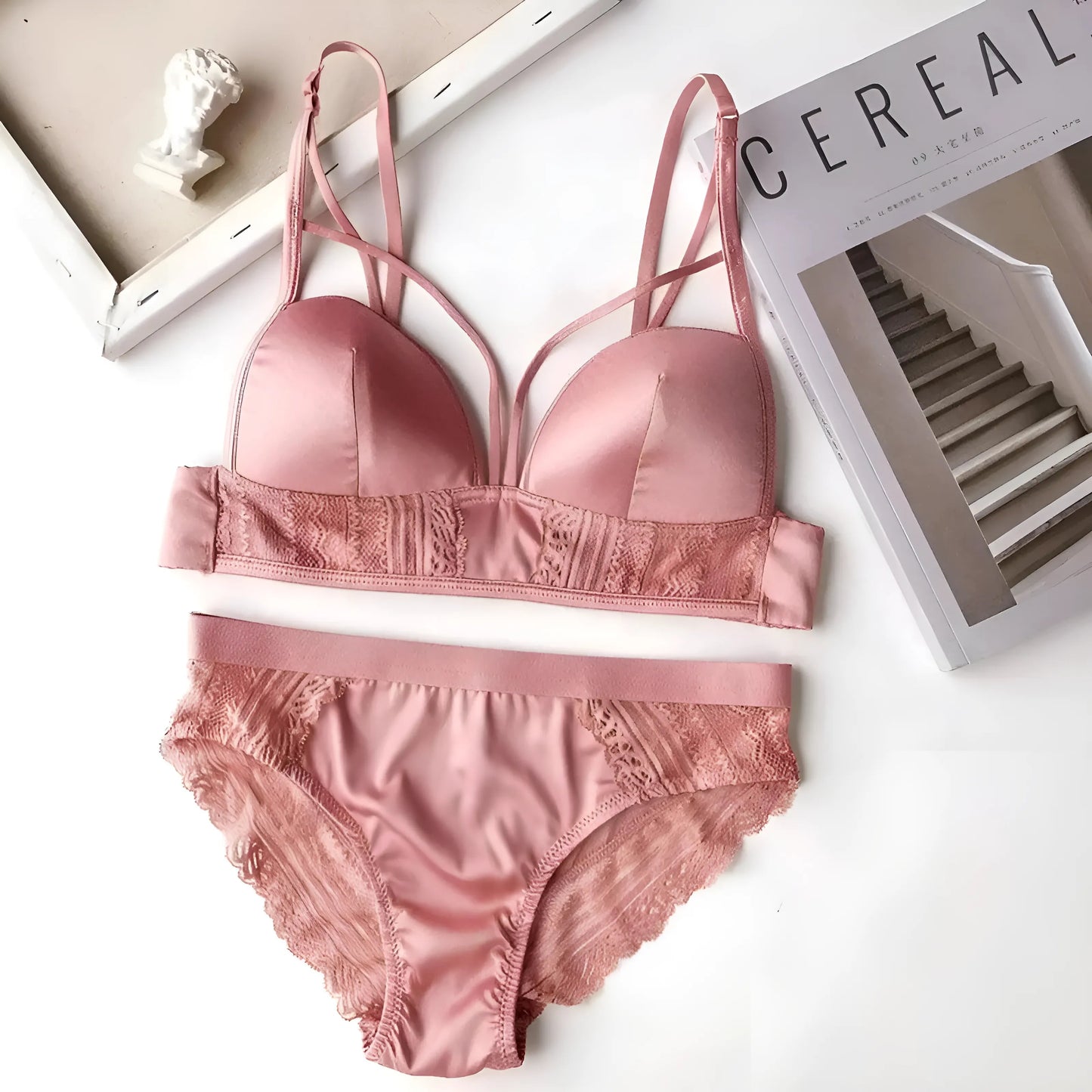 Rose Ensemble de lingerie en satin avec fronces